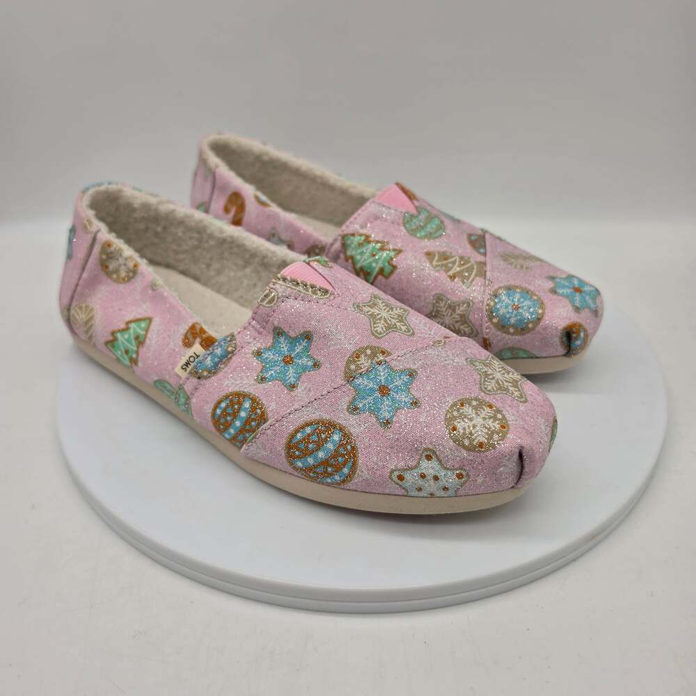 Toms Alpargata Christmas Trees Snowflakes Sugar Cookies Holiday Pink Size 7.5